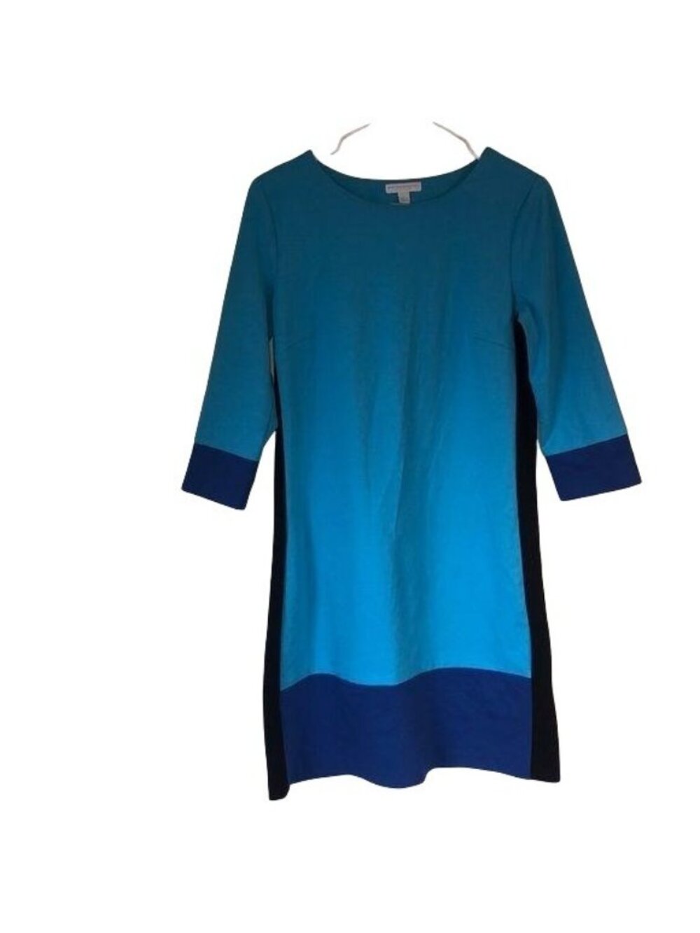 New York & Company Colorblock Dress Turquoise & Navy 3/4 Sleeve Womens Size S